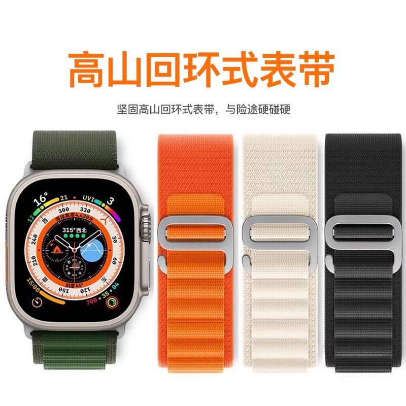 适用applewatch Ultra2表带野径回环式苹果iwatch7手表带S9高山6男49mm秋冬8新款运动尼龙5女s9/8/7/6se海洋 - 图1