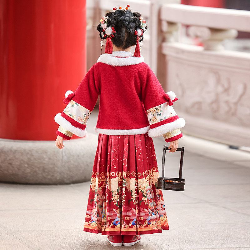 拜年服女童冬装马面裙2025新款秋冬款儿童汉服新年喜庆过年衣服冬,淘宝优惠券,粉丝福利购,淘宝优惠卷