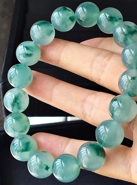 翡翠冰种飘花仿手串女款油青玉男女手链单圈散珠母亲节妈妈礼物