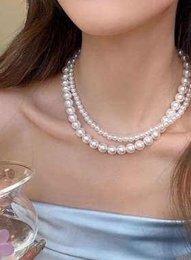 珍珠项链女正圆高光人造珍珠锁骨链高级感轻奢小众百搭秋冬毛衣链