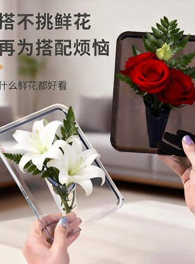 亚克力相框花瓶透明摆件客厅插花高级感水养水培2026新款玻璃鲜花