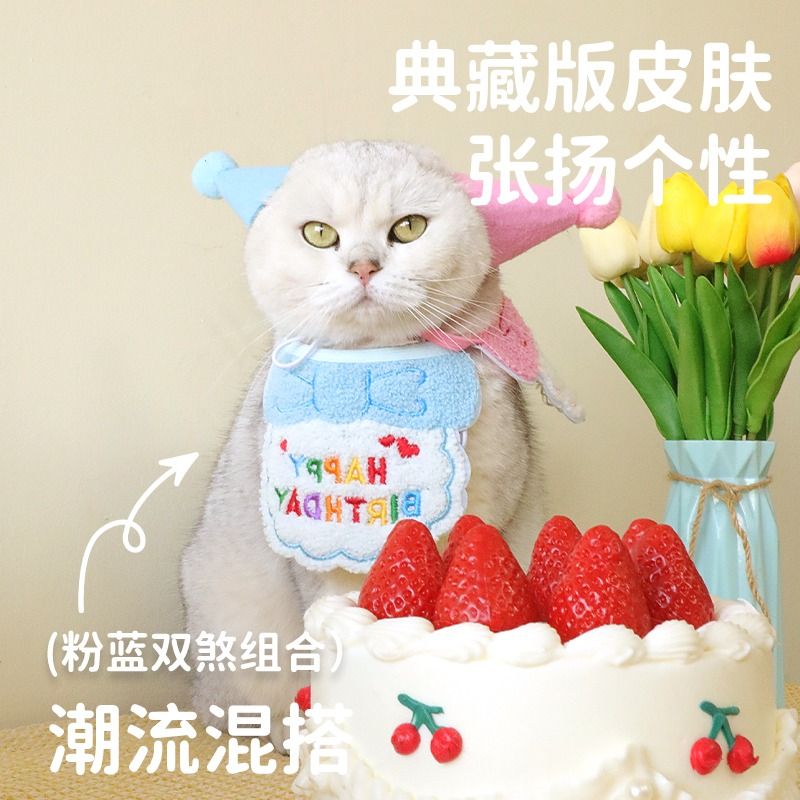 宠物狗狗猫咪生日围嘴兜帽子口水巾泰迪柴犬拍照可爱道具装扮饰品 - 图2