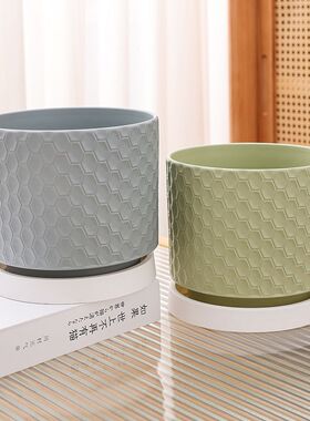 简约陶瓷花盆带托盘家用蝴蝶兰吊兰绿萝盆栽大号轻奢ins多规格