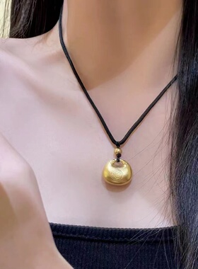 纯沙金项链八宝罗盘吊坠女男福字镂空时来运转锁骨链足金银葫芦