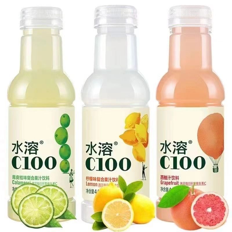 农夫山泉水溶c100柠檬味复合果汁饮料445ml*5瓶整箱柠檬汁西柚味 - 图0