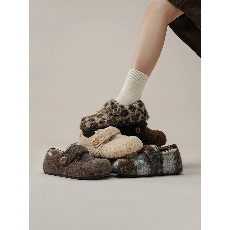 加绒毛毛鞋女款2025年秋冬季保暖魔术贴棉鞋羊羔毛包跟软底勃肯鞋,淘宝优惠券,粉丝福利购,淘宝优惠卷