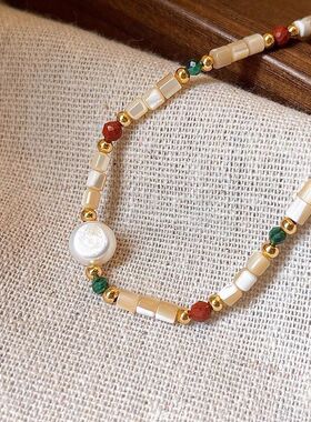 白鹿同款多巴胺珍珠项链女款2025新款彩色锁骨颈链高级感小众配饰