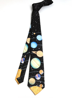 原创设计蓝色星球7CM印花领带星空宇宙质感个性文艺骷髅万圣节