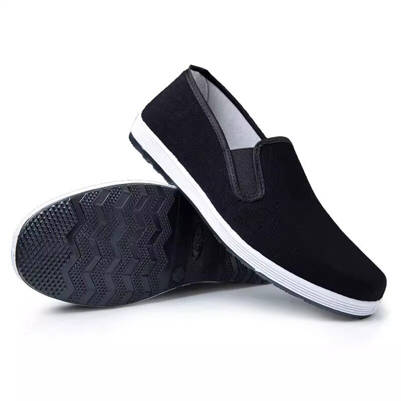 老北京布鞋男款春夏季透气帆布鞋一脚蹬加厚轮胎底工作黑布鞋男