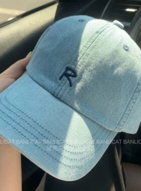 Banlicat 显白减龄牛仔棒球帽男女字母R弯檐鸭舌帽大头围显脸小韩