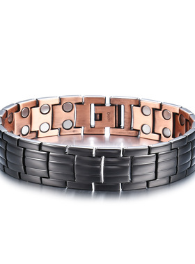 轮胎纹铜手链亚马逊热销 欧美跨斜纹古红铜男士手链 三排磁石批发