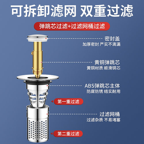 洗手盆漏水塞按压式防臭子弹水过滤网防堵洗碗池洗菜台盆跳芯通用 - 图3