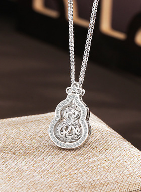 s925纯银花丝镂空葫芦项链镶钻可转动高级感肖邦链黄金质感