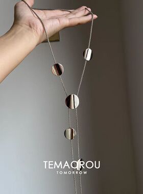 欧美ins风长款银色光面圆片流苏y字项链女轻奢气质简约个性可抽拉