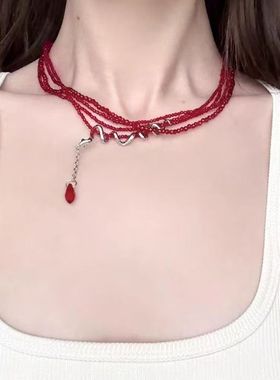 zoozmomo红色串珠灵蛇叠戴项链女小众气质高级感锁骨链潮蝴蝶结