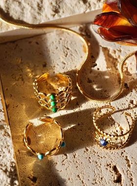 异国风度假风多层小众戒指埃及浪漫彩色高级设计感独特开口戒指