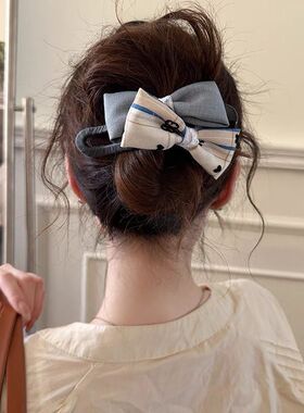 春夏蝴蝶结发夹女后脑勺鸭嘴夹2026新款大号盘发头饰抓夹绿色花朵