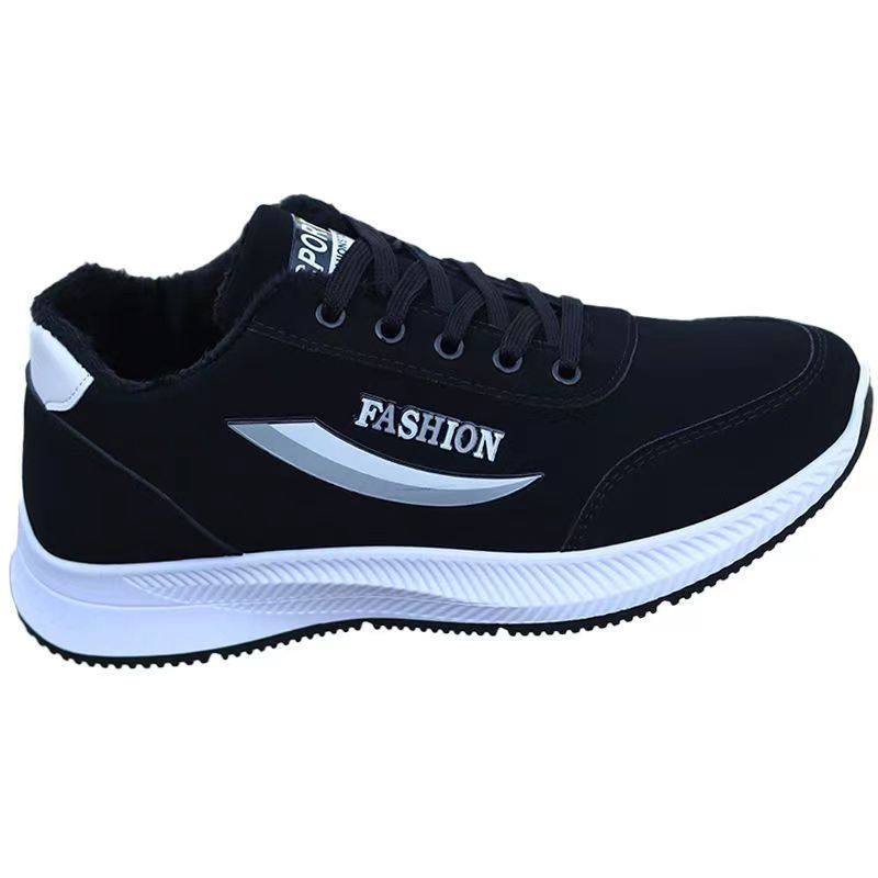 男士加绒保暖鞋冬季新款棉鞋休闲运动鞋潮流百搭软底防滑黑色鞋子 - 图3