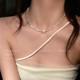 Simple pearl necklace small design temperament broken silver high-end clavicle chain women's sugar cube small diamond light luxury exquisite necklace