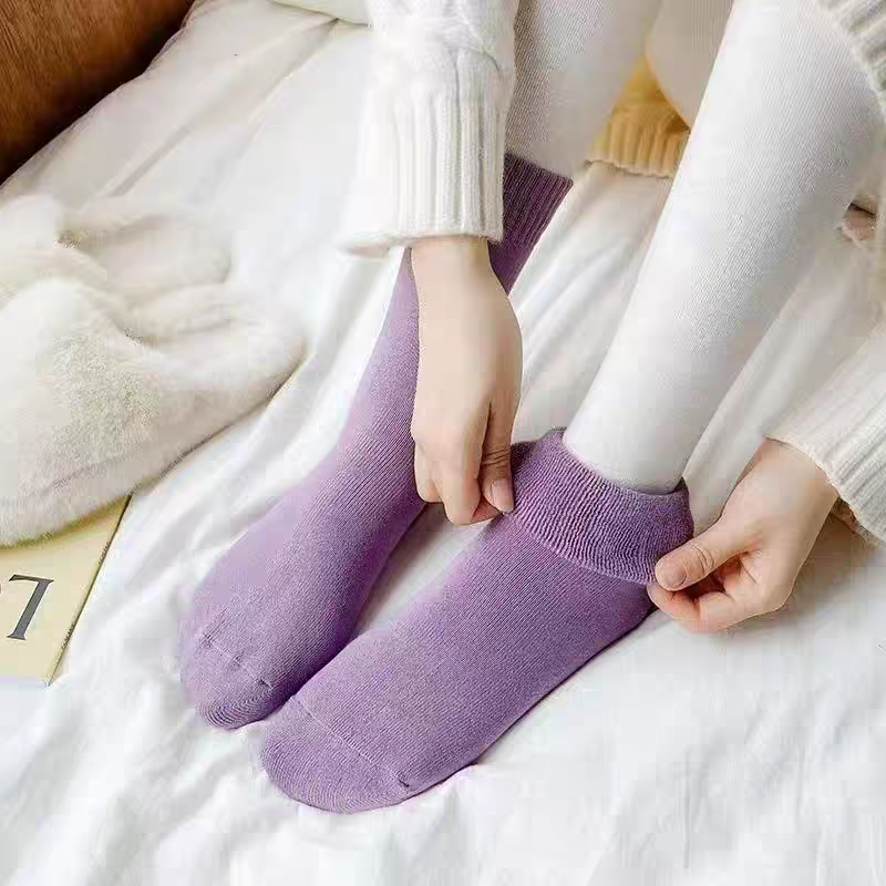 袜子女中筒袜长袜纯棉秋冬季加厚保暖可爱加绒毛巾底冬天长筒紫色,淘宝优惠券,粉丝福利购,淘宝优惠卷