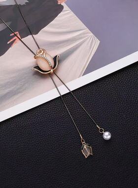 秋冬季爆款郁金香时尚百搭气质毛衣链高档简约奢华毛衣配饰蓝色