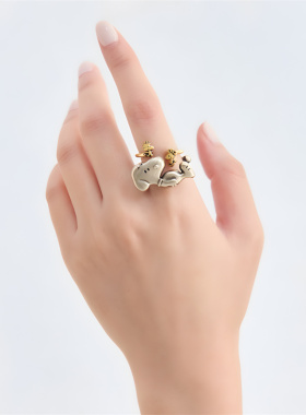 史努比&小鳥 戒指可爱百搭简约卡通高颜值小众个性设计指环