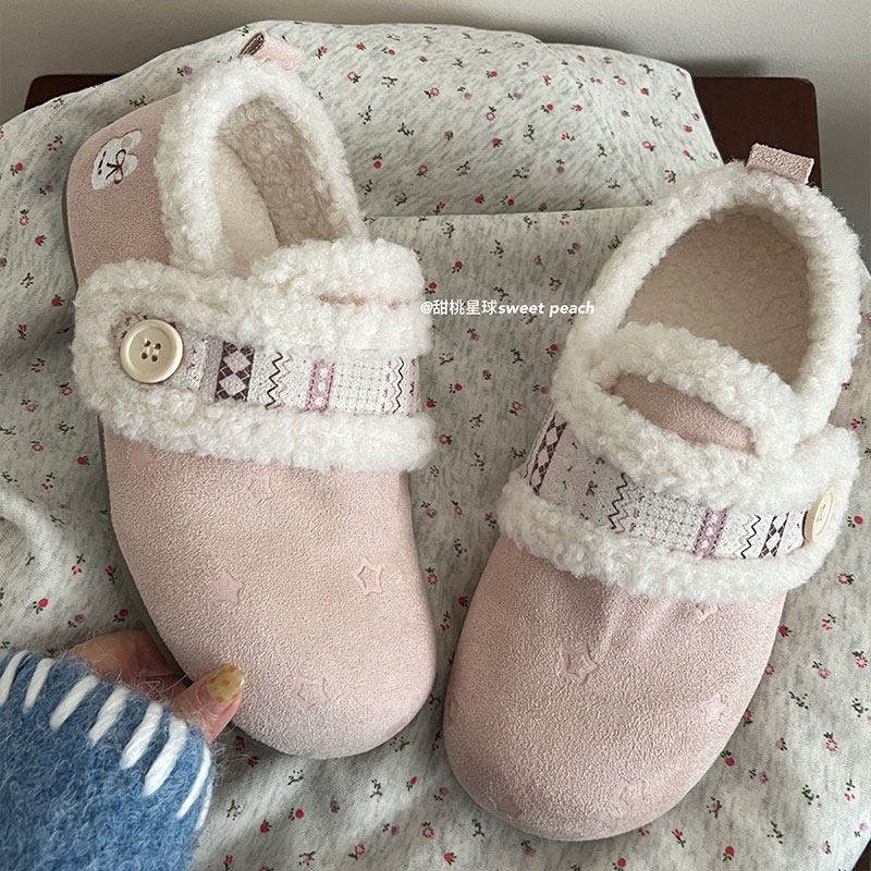 甜桃星球加绒勃肯鞋女冬2025新款厚底半拖鞋毛绒全包毛毛雪地棉鞋,淘宝优惠券,粉丝福利购,淘宝优惠卷