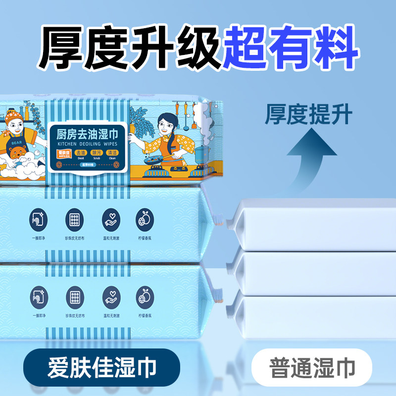 厨房清洁湿巾加大加厚80抽强力清洁去油污专用湿纸巾一次性抹布,淘宝优惠券,粉丝福利购,淘宝优惠卷