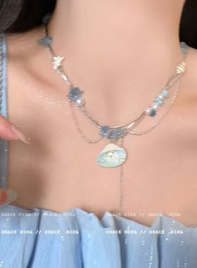 吹吹海风!度假风贝壳串珠项链配饰女2025新款夏季锁骨链小众独特