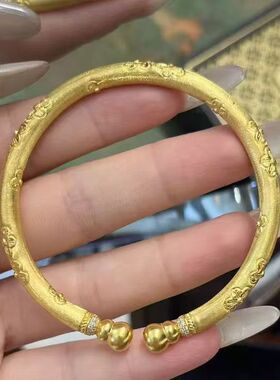 情人节新中式金色樱花拉丝葫芦手镯女款宫廷风轻奢手环送女友礼物