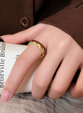 欧饰泥合金锆石轻奢红波浪开口戒