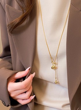 新中式古法沙金微镶葫芦项链女复古高级感毛衣链小众轻奢气质配饰