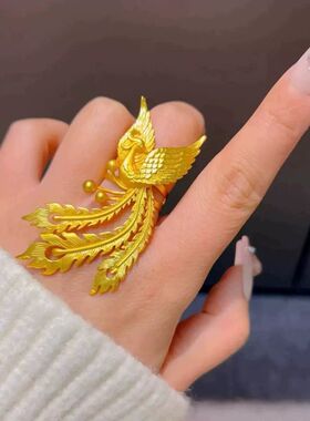 凤舞九天戒指婚嫁孔雀活口可调节结订婚仿真三金道具凤凰开口戒指