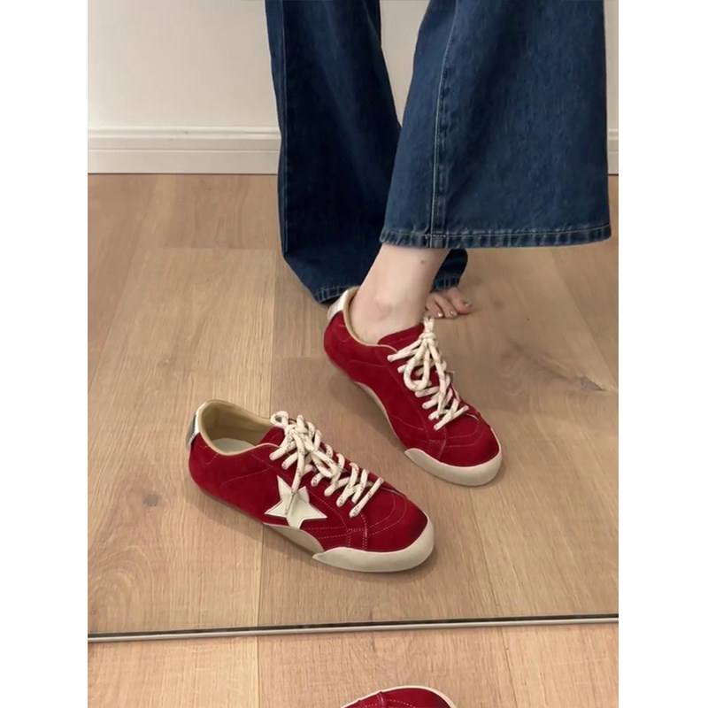 平底红色德训鞋女2025新款夏秋休闲运动脏脏鞋板鞋阿甘鞋圆头拼色,淘宝优惠券,粉丝福利购,淘宝优惠卷