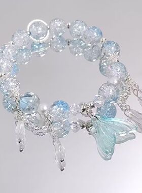 超仙新款甜美森系人鱼水晶手链女ins小众设计百搭学生闺蜜diy手串