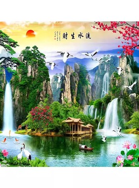 山水墙纸自粘装饰画|万人加购