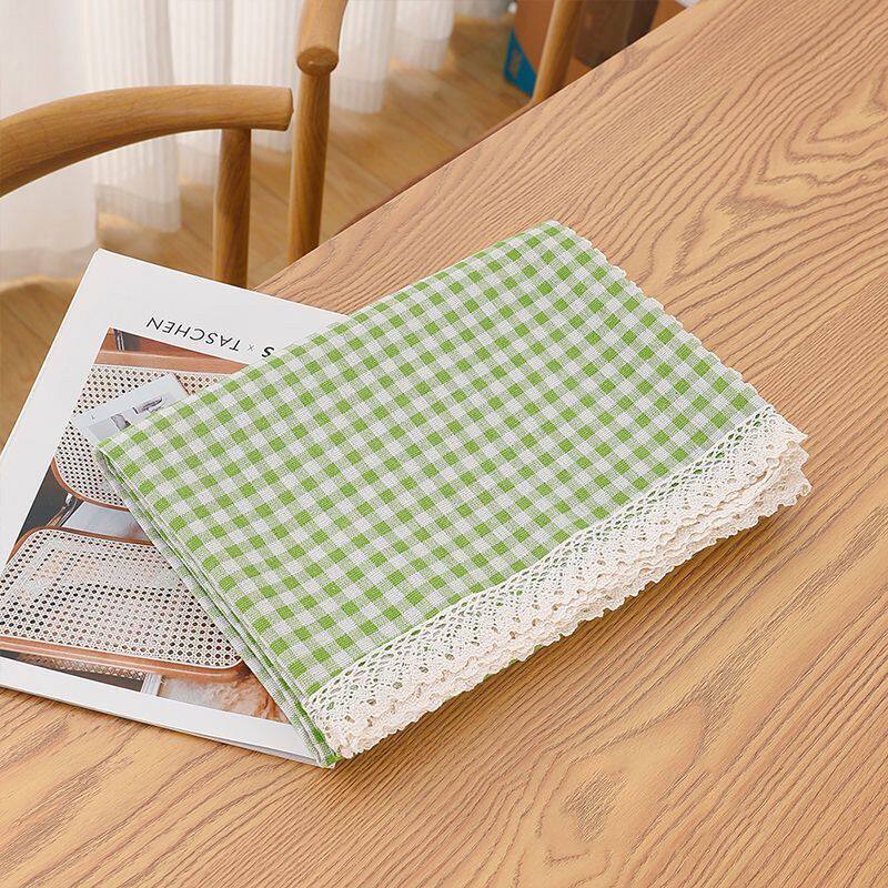 ins桌布棉麻布艺茶几防尘盖巾台布餐桌垫幼儿园格子床头柜蕾丝