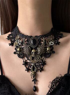 暗黑风穿搭机械朋克风蕾丝骷髅头气质辣妹风choker百搭假领子饰品