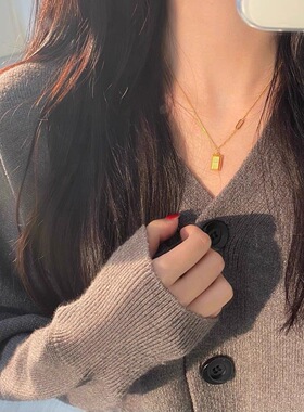 金砖小众轻奢暴富高级感AB链爆款项链女金条颈链不掉色吊坠钛钢