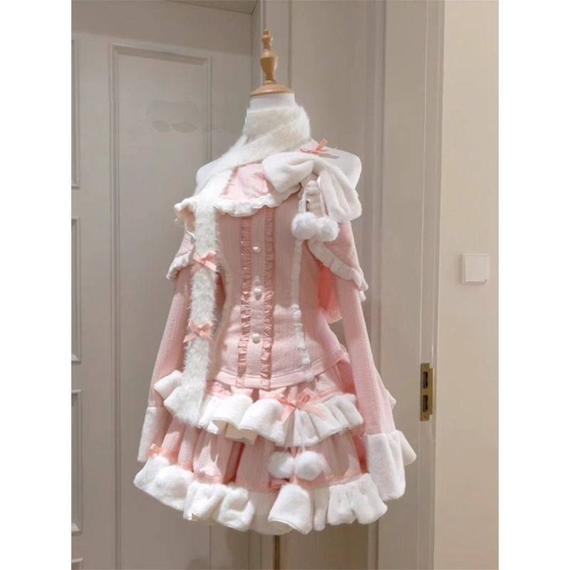 大码显瘦甜美冬季新款可爱蝴蝶结设计感上衣氛围蛋糕短裙两件套女,淘宝优惠券,粉丝福利购,淘宝优惠卷