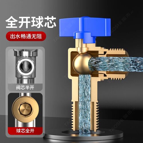 球阀三角阀全铜大流量全开角阀燃气热水器专用4分冷热水球芯球形 - 图2