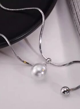 抽拉长款项链女轻奢小众单颗人造珍珠锁骨链气质冷淡风秋冬毛衣链