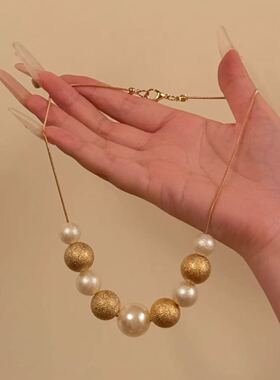 金色简约串珠锁骨链气质时尚精致百搭小众设计感独特高级感项链女