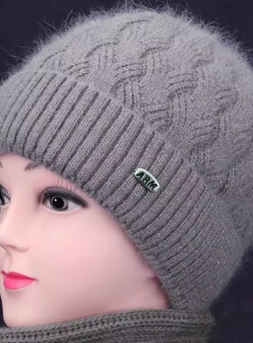 中老年人帽子女保暖秋冬天妈妈加绒厚帽奶奶针织帽围巾棉帽秋冬季