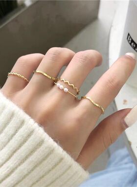 新款日韩套装戒指女小众设计感食指戒时尚冷淡风复古指环配饰