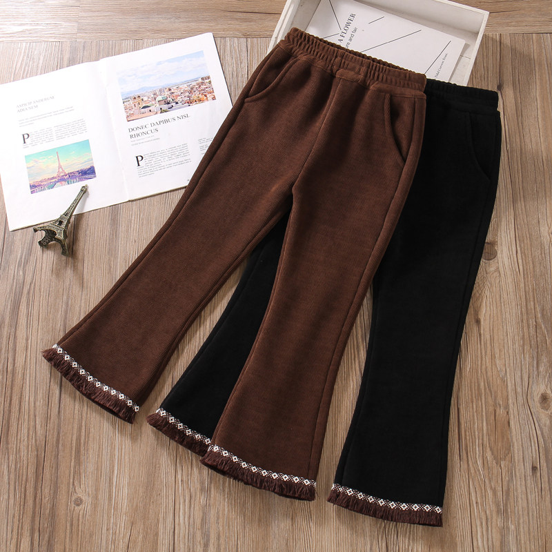 女童裤子加绒冬季加厚洋气黑色修身炸街儿童保暖长裤时髦咖色喇叭,淘宝优惠券,粉丝福利购,淘宝优惠卷