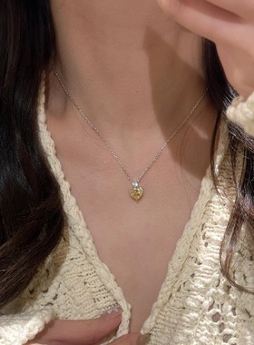 925轻奢复古高级感精美水滴爱心黄钻围镶锆石项链时尚气质锁骨链