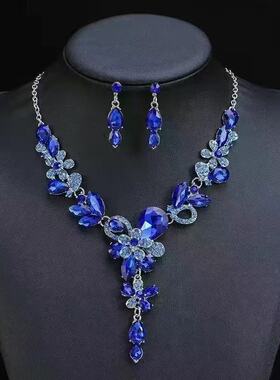 法式宫廷风水滴项链耳环套装高级晚礼服夸张配饰颈链耳饰耳钉锁骨