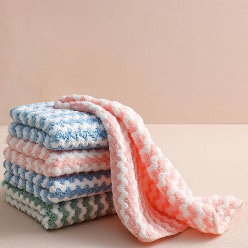 水波纹阳离子抹布厨房竹炭鱼鳞抹布华夫格双面珊瑚绒洗碗布不沾油