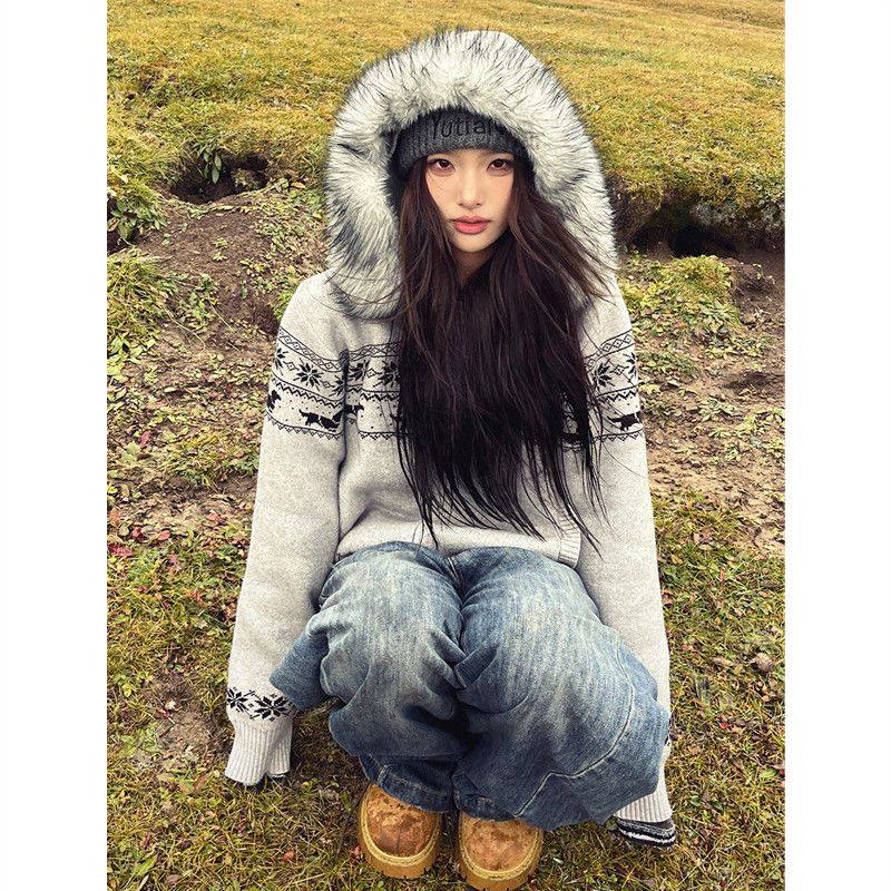 费尔岛连帽毛衣外套女韩系秋季穿搭针织衫宽松大码内搭长袖上衣,淘宝优惠券,粉丝福利购,淘宝优惠卷